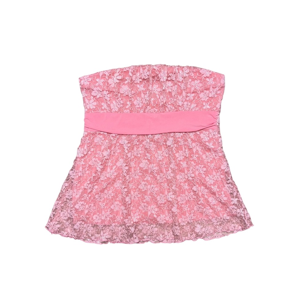 Body Central Pink Floral Lace Glitter Strapless Babydoll Tube Top